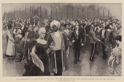 Las festividades de conmemoración en la ciudad, el alcalde inaugurando el baile del Jubileo de Diamante en el Guildhall de William Small